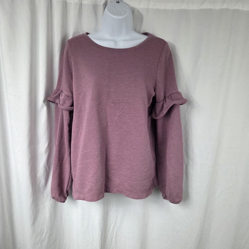 Old Navy Shirt Womens Medium Pink Crew Neck Ruffle Long Sleeve Knit Top
